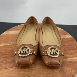 Michael Kors Fulton Moc Flats Leather Driving Loafers 6 brown leather gold logo